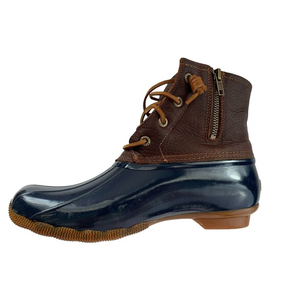 Sperry Saltwater Duck Boots Women Size 8.5 Blue & Brown Waterproof Rubber READ - Picture 3 of 16